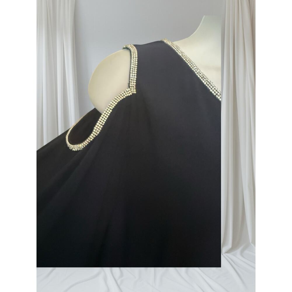 MSK Navy Rhinestone Cold Shoulder Cape Dress Keyhole L Formal - Picture 2 of 6